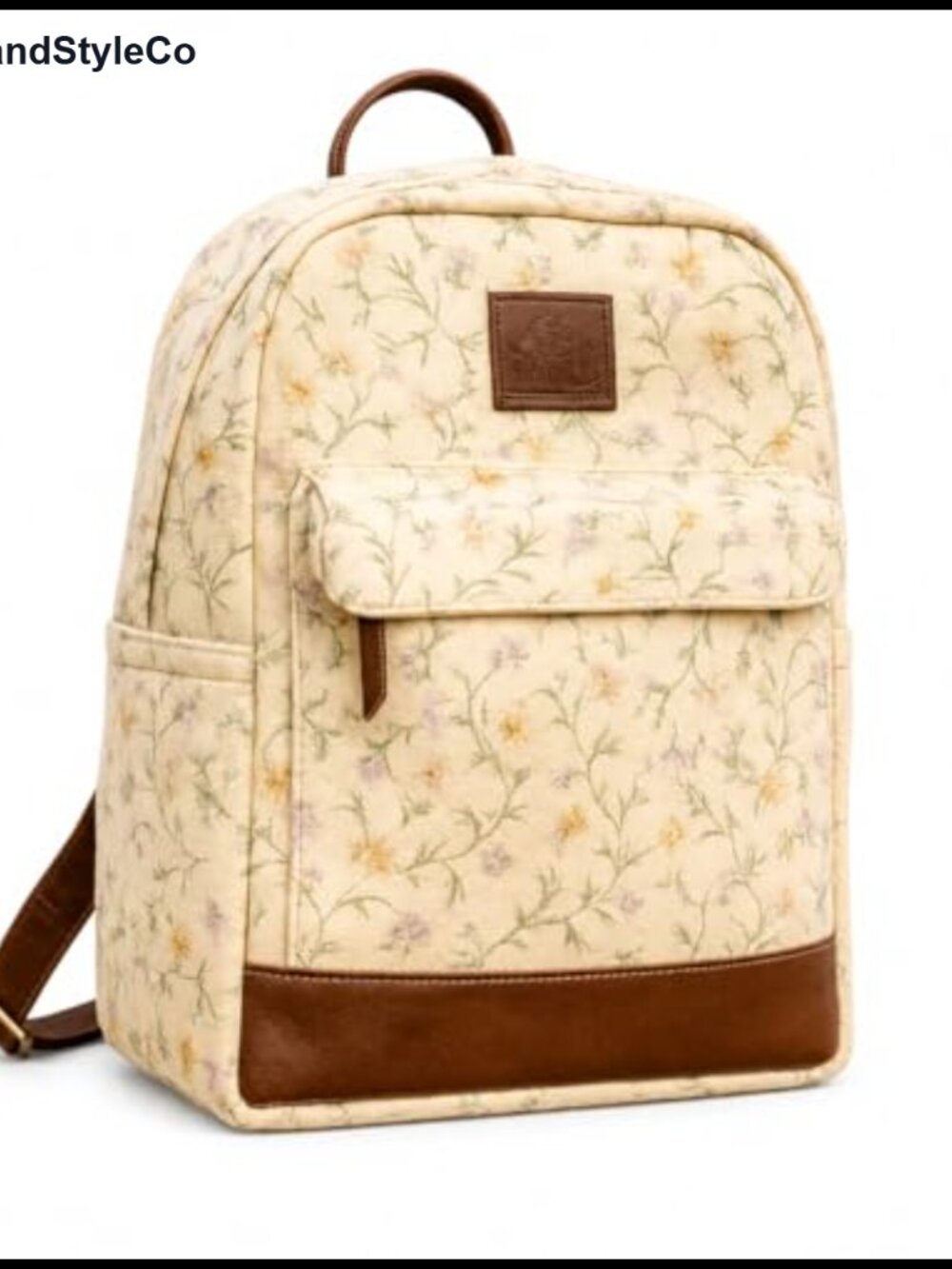 Canvas Backpack Purse Faux Leather Floral Print Shoulder Bag